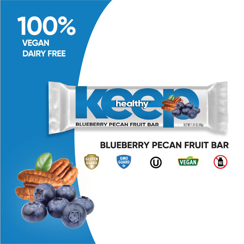 Keep Healthy Blueberry Pecan Fruit and Nut Bar, 100% Vegan, low-glycemic, keto-friendly, and kosher